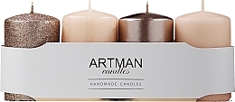 Fragrances, Perfumes, Cosmetics Decorative Candle Set, 7x10 cm, golden - Artman 4-Pack Mix Shampagne