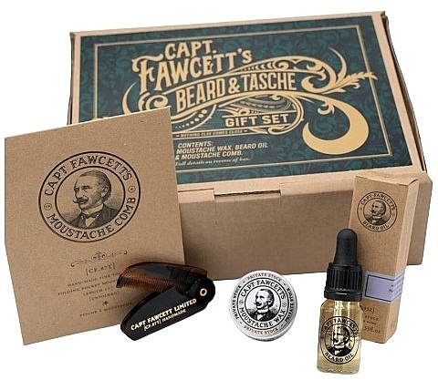 Set - Captain Fawcett Beard & Tache Gift Set (oil/10ml + wax/15ml + comb/1pcs) — photo N1