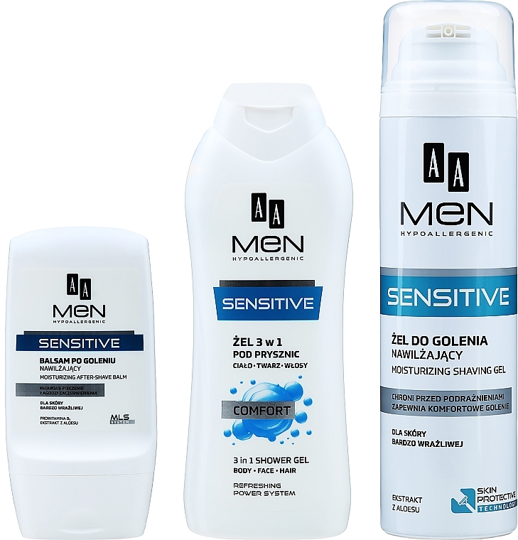 Set - AA Men Sensitive (shav/gel/200ml + ash/balm/100ml + sh/gel/400ml) — photo N2