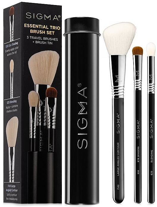 Makeup Brush Set in Case, black, 3 pcs - Sigma Beauty Essential Trio Brush Set — photo N1