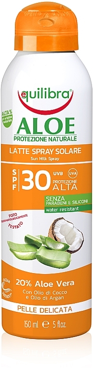 Aloe Sun Milk Spray SPF30 - Equilibra Sun Aloe Spray Milk SPF 30 Delicate Skin — photo N1