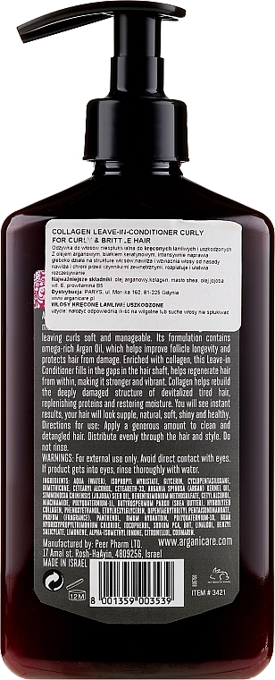 Leave-In Wavy Hair Conditioner - Arganicare Collagen Nourishing Leave-In Conditioner  — photo N2