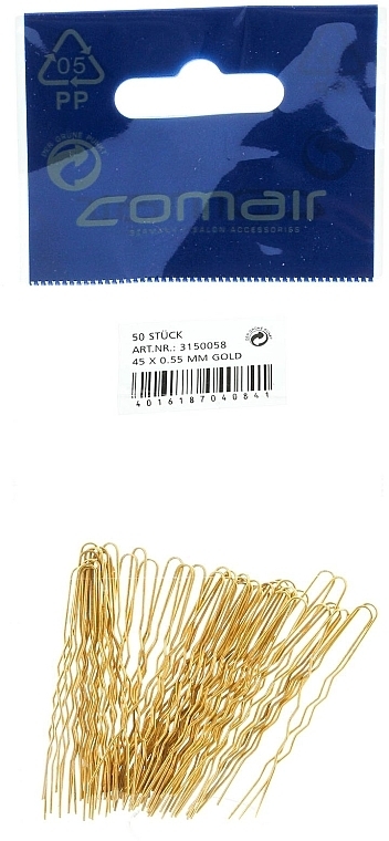 Thin Hair Pins, golden, 45 mm - Comair — photo N1