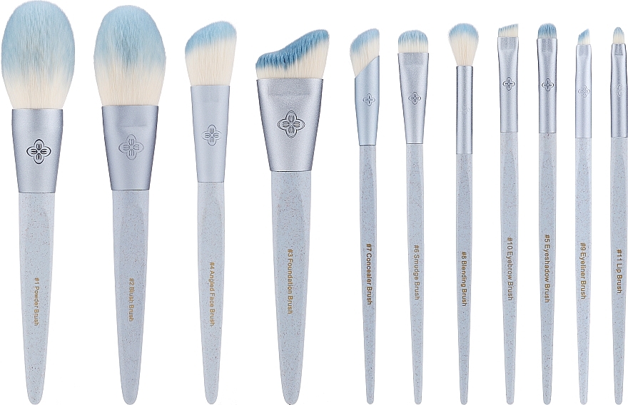Makeup Brush Set, 11 pcs - Eigshow Beauty Eco Pro Bamboo Fiber Ice Blue — photo N1