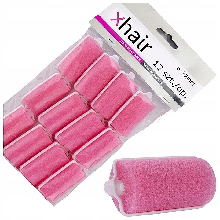 Soft Curlers, d32 mm, pink, 12 pcs - Xhair — photo N1