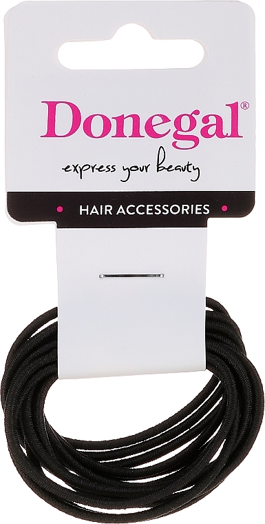 Thin Elastic Hair Bands, black FA-9904, 12 pcs - Donegal — photo N1