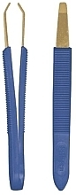 Straight Tweezers with Plastic Handles, goldem 8.5 cm, 1061/G, blue - Titania — photo N1