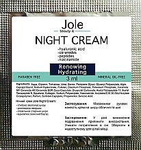 Repairing Night Cream with Hyaluronic Acid, Peptide & Ceramide Complex - Jole Night Cream Anti-Aging Facial Cream — photo N3