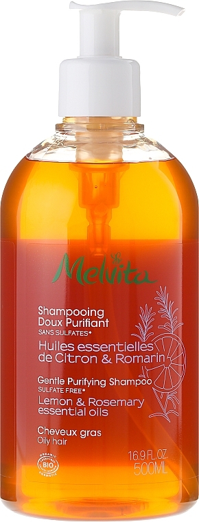 Gentle Cleansing Shampoo for Oily Hair "Lemon & Rosemary" - Melvita Hair Care Gentle Purifyng Shampoo — photo N4