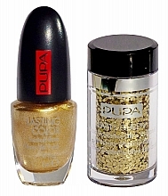 Fragrances, Perfumes, Cosmetics Set - Pupa Nail Art Mania Party Queen 001 Gold (nail/polish/5ml + nail/glitter/6g + brush)