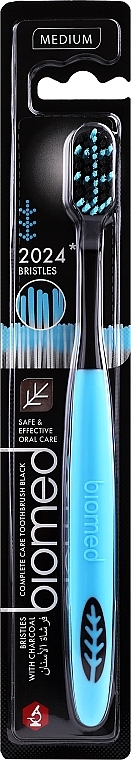 Toothbrush, medium, black-blue - Biomed 2024 Black Medium Toothbrush — photo N1
