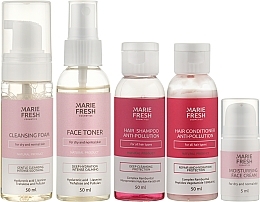 Facial Set for Dry & Normal Skin - Marie Fresh Cosmetics Travel Set For Every Day (f/foam/50ml + f/ton/50ml + h/shm/50ml + h/cond/50ml + f/cr/5ml) — photo N1