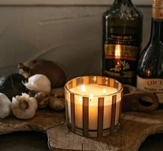 Scented Candle in Glass, 3 wicks - Paddywax Al Fresco Striped Glass Candle Cotton & Teak — photo N2