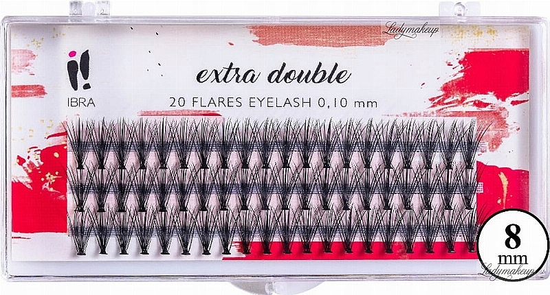 Individual Lashes, C 0,1 mm, 8 mm - Ibra Extra Double 20 Flares Eyelash C 8 mm  — photo N21