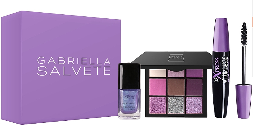 Set - Gabriella Salvete Gift Box Violet (mascara/11ml + eyeshadow/palette/9g + n/polish/11ml) — photo N1