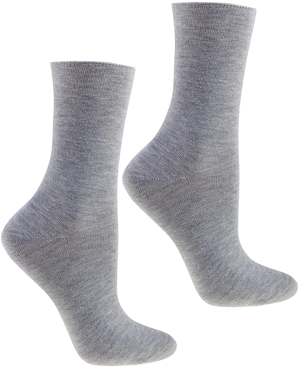 Women's Cotton Knee High Socks, 1 Pair, Grey - Mora — photo N1