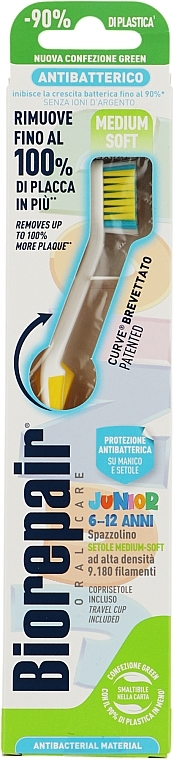 Medium Kids Toothbrush "Perfect Cleansing", white & yellow - Biorepair Curve Oral Care Pro — photo N1