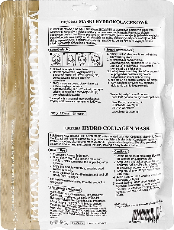 Face Sheet Mask 'Golden' - Purederm Hydro Collagen Mask — photo N12