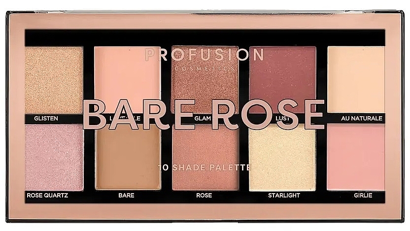 Eyeshadow Palette - Profusion Cosmetics Bare Rose 10 Shades Eyeshadow Palette — photo N1