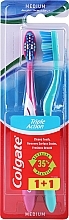 Toothbrush Set 'Triple Action', medium, 2 pcs, pink + turquoise - Colgate Triple Action Medium — photo N1