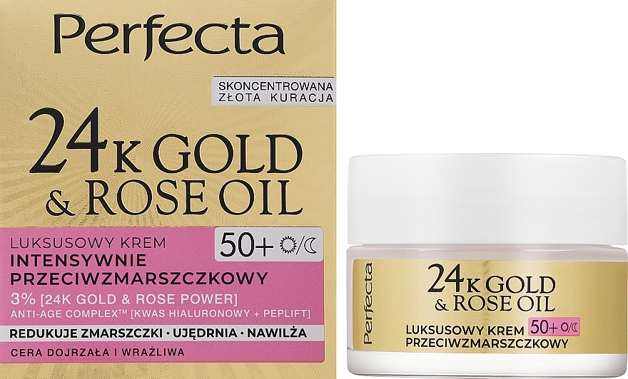 Luxury Intensive Anti-Wrinkle Face Cream - Perfecta 24k Gold & Rose Oil Anti-Wrinkle Cream 50+ — photo N1