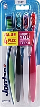 Fragrances, Perfumes, Cosmetics Soft Toothbrush, 4 pcs, dark blue+black-blue+gray-lilac+red-pink - Jordan Ultimate You Soft Toothbrush