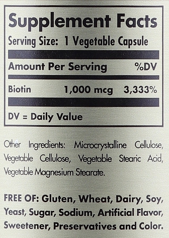 Dietary Supplement "Biotin" 1000mcg - Solgar Enhanced Potency Biotin — photo N5