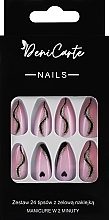 False Nails with Black Thread & Heart-Shaped Detail, 24 pcs - Deni Carte Nails Natural 2 Minutes Manicure — photo N1