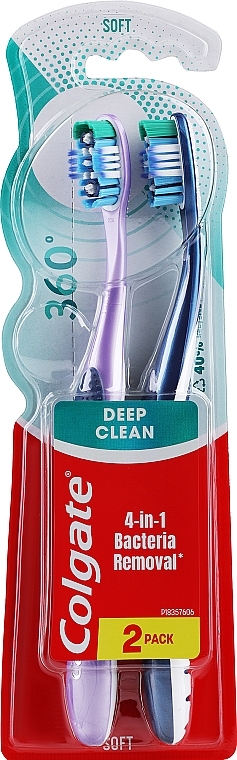 Super Clean Toothbrushes, soft, lilac + dark blue - Colgate 360 Whole Mouth Clean Soft — photo N1