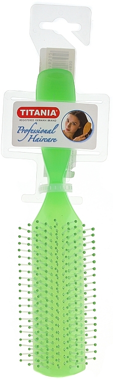 Narrow Massage Hair Brush, 9-row, green - Titania — photo N1