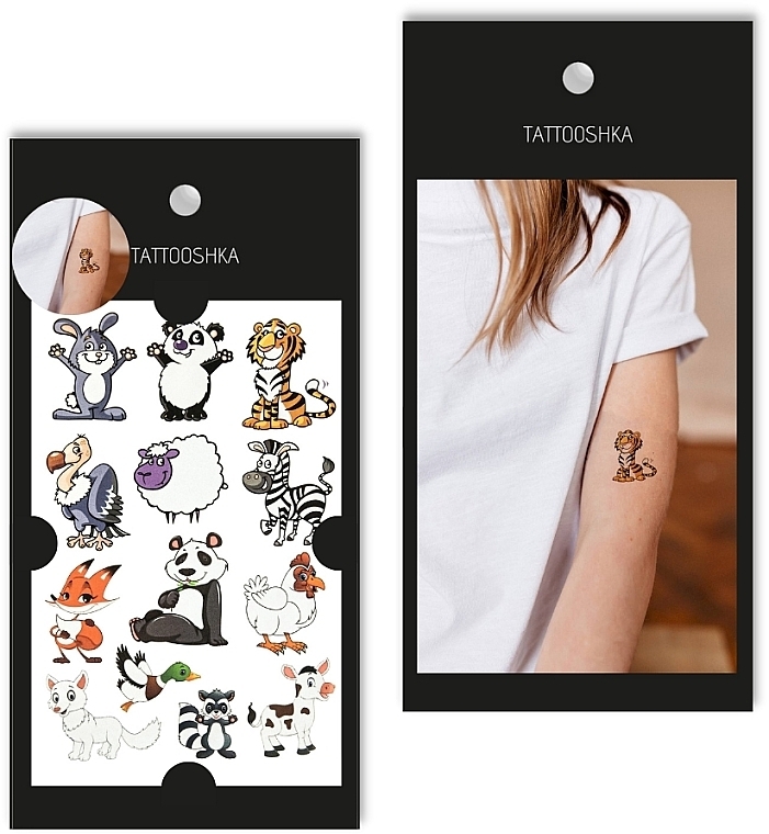 Temporary Tattoo "12 Happy Animals" - Tattooshka — photo N1