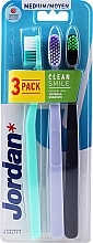 Toothbrush Medium, 3 pcs (green, lilac, black) - Jordan Clean Smile Medium — photo N1