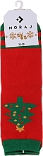 Fragrances, Perfumes, Cosmetics Women Christmas Socks, SLS250-019, red with Christmas tree - Moraj