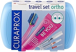 Fragrances, Perfumes, Cosmetics Orthodontic Travel Set, blue - Curaprox Ortho Travel Set (tbr/1pc + paste/10ml + brush/3pc + bag)