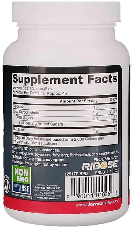 Food Supplement - Jarrow Formulas D-Ribose Powder — photo N2