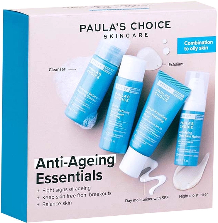 Set - Paula's Choice Anti-Aging Essentials Combination To Oily Skin Set (f/gel/30ml + f/fluid/15ml + f/tonic/30ml + f/cr/10ml) — photo N1