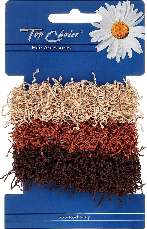 Elastic Hair Bands, brown, 3 pcs - Top Choice — photo N1