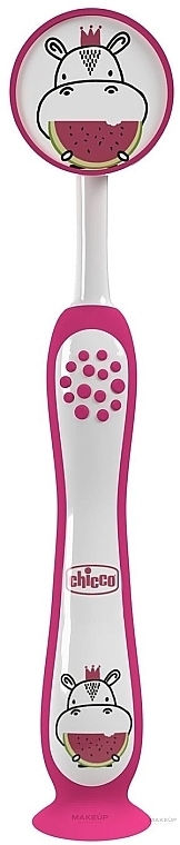 GIFT! Toothbrush with Suction Cup, 3-6 years, pink - Chicco Milk Teeth — photo N1