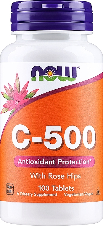 Vitamin C-500 Tablets - Now Foods C-500 With Rose Hips Tablets — photo N3