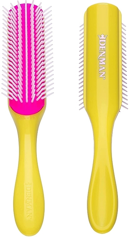 D3 Hair Brush, yellow and pink - Denman Medium 7 Row Styling Brush Honolulu Yellow — photo N1
