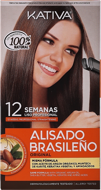 Keratin Smoothing Hair Set - Kativa Alisado Brasileno Con Glyoxylic & Keratina Vegetal Kit (shm/15ml + mask/150ml + shm/30ml + cond/30ml) — photo N1