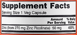 Capsules "Zinc Picolinate" 50 mg - Now Foods Zinc Picolinate 50mg Veg Capsules — photo N5