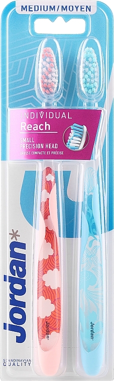 Toothbrush, medium, pink + blue in patterns - Jordan Individual Reach Medium — photo N1
