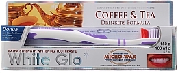 Fragrances, Perfumes, Cosmetics Set "Coffee & Tea Drinkers", purple brush - White Glo Coffee & Tea Drinkers Formula Whitening Toothpaste (toothpaste/100ml + toothbrush)