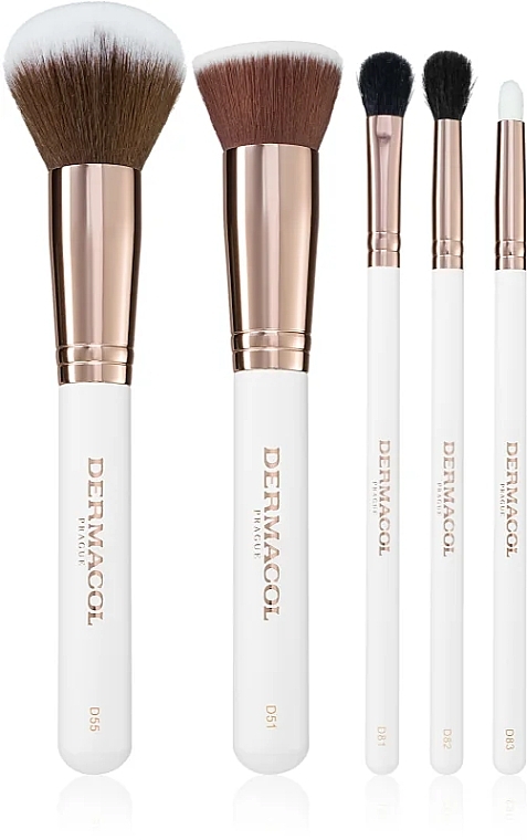 Makeup Brush Set, 5 pcs. - Dermacol Master Brush Rose Gold Brush Face & Eye Set — photo N2