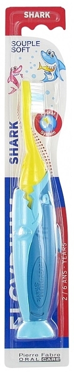 Kids Toothbrush 'Shark', 2-6 years, yellow and blue - Elgydium Kids Shark 2-6 Years — photo N1