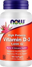 Gelatin Capsules "Vitamin D3" - Now Foods Vitamin D3 1000 IU — photo N1