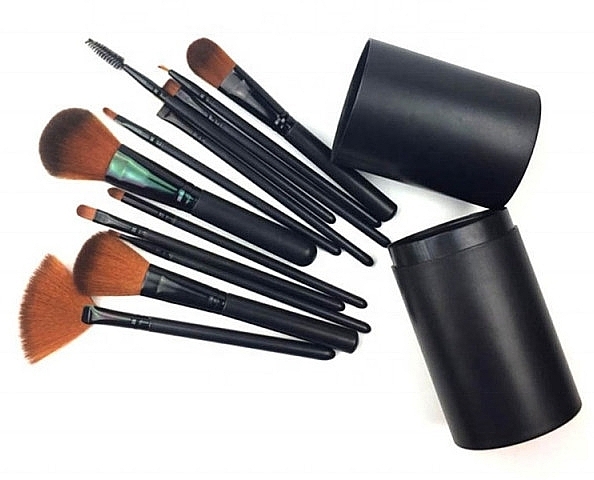 Makeup Brush Set in Tube, Black, 12 pcs - Deni Carte — photo N2