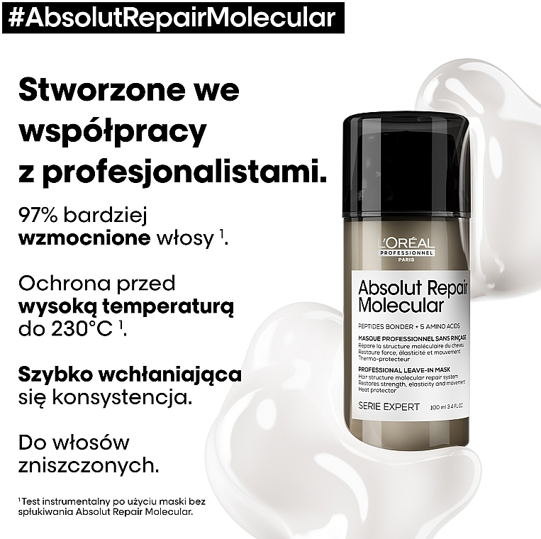 Professional Multifunctional Leave-In Mask for Molecular Restructuring of Damaged Hair - L'Oreal Professionnel Serie Expert Absolut Repair Molecular Leave-In Mask — photo N6