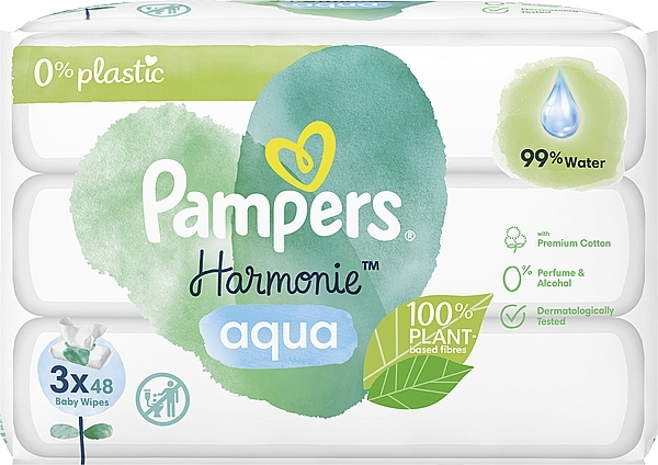 Baby Wet Wipes, 3x48 pcs - Pampers Harmonie Aqua Baby Wipes — photo N1